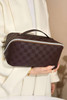 Chestnut Checkered Zipper Handle PU Leather Travel Makeup Bag