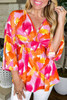 Orange Abstract Print 3/4 Sleeve V Neck Ruffled Babydoll Blouse Orange Abstract Print 3/4 Sleeve V Neck Ruffled Babydoll Blouse