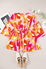 Orange Abstract Print 3/4 Sleeve V Neck Ruffled Babydoll Blouse Orange Abstract Print 3/4 Sleeve V Neck Ruffled Babydoll Blouse