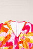 Orange Abstract Print 3/4 Sleeve V Neck Ruffled Babydoll Blouse Orange Abstract Print 3/4 Sleeve V Neck Ruffled Babydoll Blouse