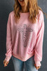 Pink Faith Graphic Studded Pullover Sweatshirt Pink Faith Graphic Studded Pullover Sweatshirt