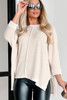 Apricot Waffle Knit Splits Batwing Sleeve Oversized Top