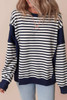 White Stripe Color Block Exposed Seam Loose Fit Sweatshirt