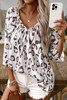 Khaki Leopard Print Ruched V Neck 3/4 Sleeve Blouse Khaki Leopard Print Ruched V Neck 3/4 Sleeve Blouse