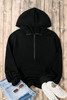 Black Solid Kangaroo Pocket Half Zipper Oversized Hoodie