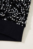 Black Sequined Long Sleeve Crew Neck Cropped Blouse