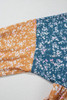 Orange Floral Color Block Ruffled Hem Round Neck Blouse