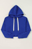 Dark Blue Solid Drop Shoulder Drawstring Cropped Hoodie Dark Blue Solid Drop Shoulder Drawstring Cropped Hoodie