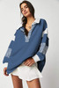 Sail Blue Striped Colorblock Patchwork Collar Sweatshirt Sail Blue Striped Colorblock Patchwork Collar Sweatshirt