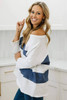 Sail Blue Colorblock Striped Patchwork Raw Seamed Sweatshirt