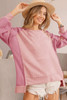 Apricot Pink Color Block Waffle High Low Raglan Sleeve Sweatshirt