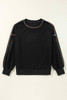 Black Contrast Rainbow Trim Drop Shoulder Pullover Sweatshirt