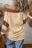 Light French Beige Striped Colorblock Patchwork Collar Sweatshirt