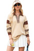 Light French Beige Striped Colorblock Patchwork Collar Sweatshirt