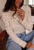 White Geometric Lace Buttoned Decor Long Sleeve Blouse