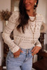 White Geometric Lace Buttoned Decor Long Sleeve Blouse