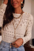 White Geometric Lace Buttoned Decor Long Sleeve Blouse