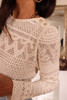 White Geometric Lace Buttoned Decor Long Sleeve Blouse