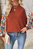 Cinnamon Floral Patchwork Long Sleeve Ribbed Blouse