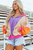 Grapefruit Orange Oversized Colorblock Patchwork Full Zipped Hoodie