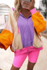 Grapefruit Orange Oversized Colorblock Patchwork Full Zipped Hoodie