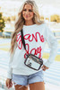 White Tinsel Game Day Drop Shoulder Graphic Sweatshirt