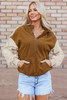 Chestnut Color Block Half Zip Kangaroo Pocketed Hoodie