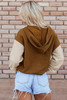 Chestnut Color Block Half Zip Kangaroo Pocketed Hoodie