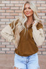 Chestnut Color Block Half Zip Kangaroo Pocketed Hoodie