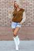 Chestnut Color Block Half Zip Kangaroo Pocketed Hoodie