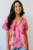 Rose Jungle Floral Print Notch V Neck Blouse
