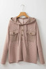Dark Brown Flap Pocket Patchwork Corded Drawstring Hoodie