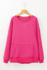 Rose Red Drop Shoulder Crisscross Stitching Pocketed Loose Sweatshirt