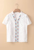White Geometric Embroidery Hollow Out Blouse