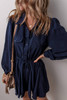 Navy Blue Solid Chest Pockets Tunic Shirt Mini Dress