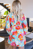 Sky Blue Floral Bracelet Sleeve Empire Waist Mini Dress