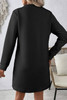 Black Solid Color Textured Long Sleeve Shift Dress