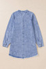 Beau Blue Mineral Wash Long Sleeve Button Up Raw Hem Pocketed Denim Dress