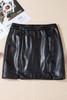 Black PU Leather Side Slits Slim Fit High Waist Mini Skirt