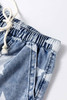 Light Blue Star Print Light Wash Drawstring High Waist Wide Leg Jeans