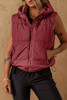 Clay Zip-up Side Pockets Hooded Puffer Vest