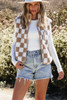 Khaki Checkered Sherpa Collared Jacket Vest