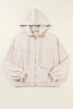 White Corduroy Drawstring Hooded Pocket Zip Up Jacket