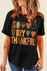 Black So Very Thankful Heart Printed Crewneck Thanksgiving T Shirt