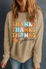 Khaki THANKS giving Leaves Printed Drop Shoulder Sweatshirt