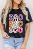 Black BOO Floral Ghost Print Crew Neck Halloween T Shirt Black BOO Floral Ghost Print Crew Neck Halloween T Shirt