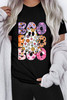 Black BOO Floral Ghost Print Crew Neck Halloween T Shirt Black BOO Floral Ghost Print Crew Neck Halloween T Shirt