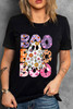 Black BOO Floral Ghost Print Crew Neck Halloween T Shirt Black BOO Floral Ghost Print Crew Neck Halloween T Shirt