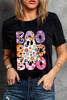 Black BOO Floral Ghost Print Crew Neck Halloween T Shirt Black BOO Floral Ghost Print Crew Neck Halloween T Shirt