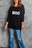 Black Chenille BOO Patched Pattern Crewneck Halloween Sweatshirt